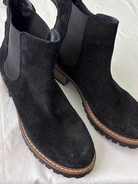 Black Suede Chelsea Boot with Lug Sole - Women